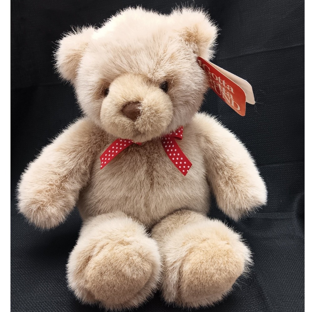 Vintage 1995 GUND Stuffie Teddy Bear 2343 Tan Plush Red Polka Dot Bow 11 in NWT